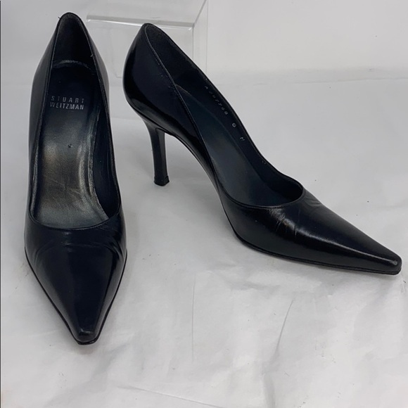 Stuart Weitzman Sz 6N Black Leather Pointed Heels - Picture 1 of 8